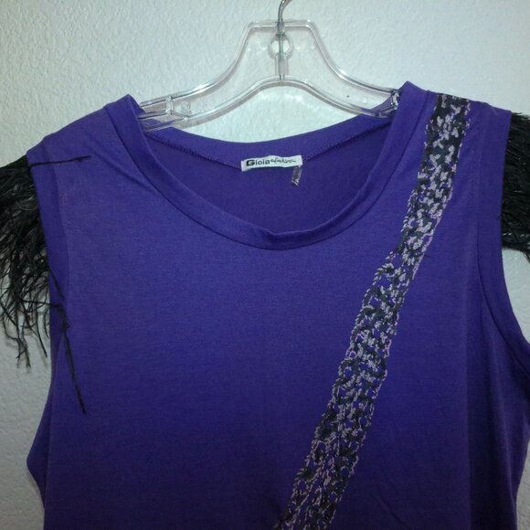Gioia Fashion, Purple tank top, with animal prints and feather design - Picture 4 of 9